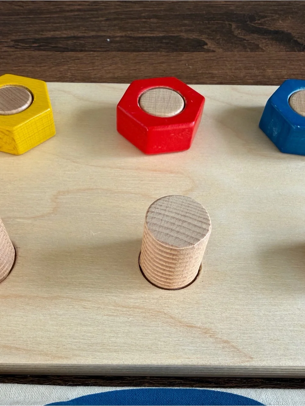 Wooden Color Sorting Peg Board Toy - Yellow, Red, Blue